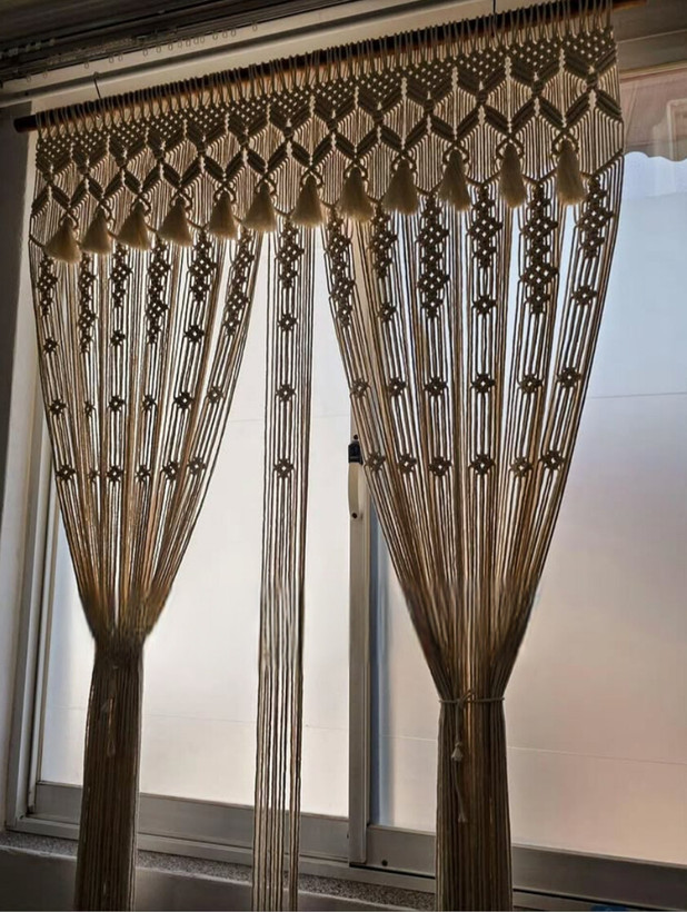 پرده مکرومه رنگ شیری کد 8838ابعاد و رنگ قابل تغییر
